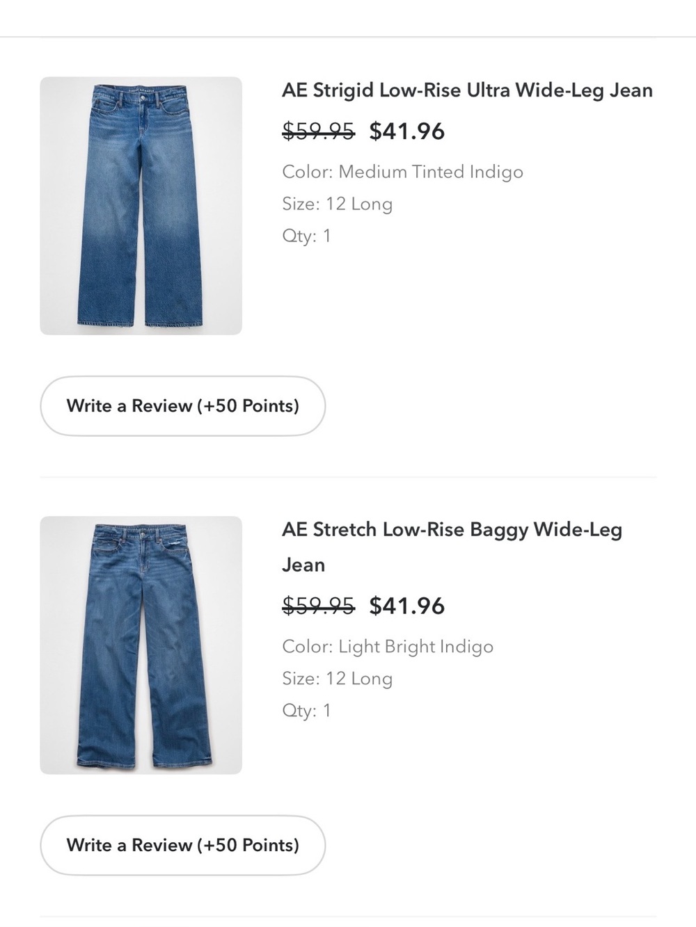 American Eagle Two Pairs Wide Leg Jeans in 12 Long